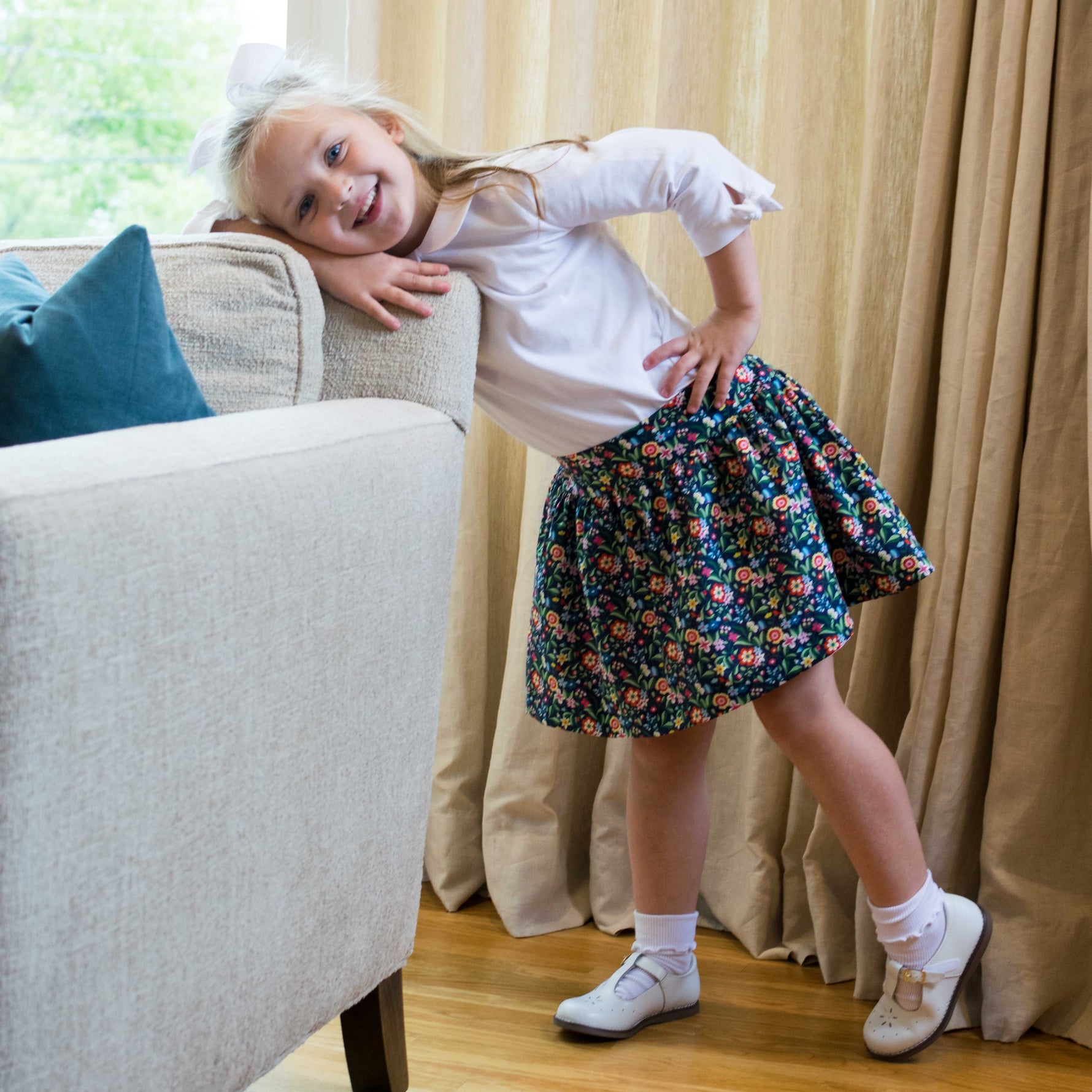 Suzie Gathered Skirt in Navy Lawn