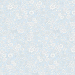 Pale blue cotton fabric with dense white floral outline print, Emily Belle by Liberty