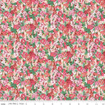 Pink and green floral meadow cotton fabric by Riley Blake, dense ditsy print