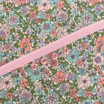 Floral cotton fabric with pink gingham ribbon and three pink buttons for Georgia Dress Kit
