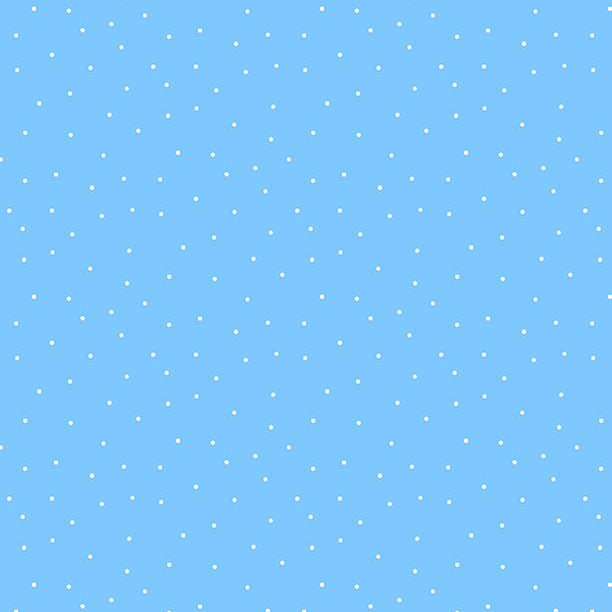 Baby blue cotton fabric with scattered small white pin dots, seamless repeat pattern