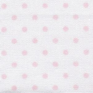 White fabric with small evenly spaced baby pink polka dots pattern