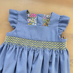 Smocked Blue dress with floral lining