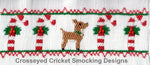 Smocking plate featuring reindeer, candy canes, and holly in red, green, and white