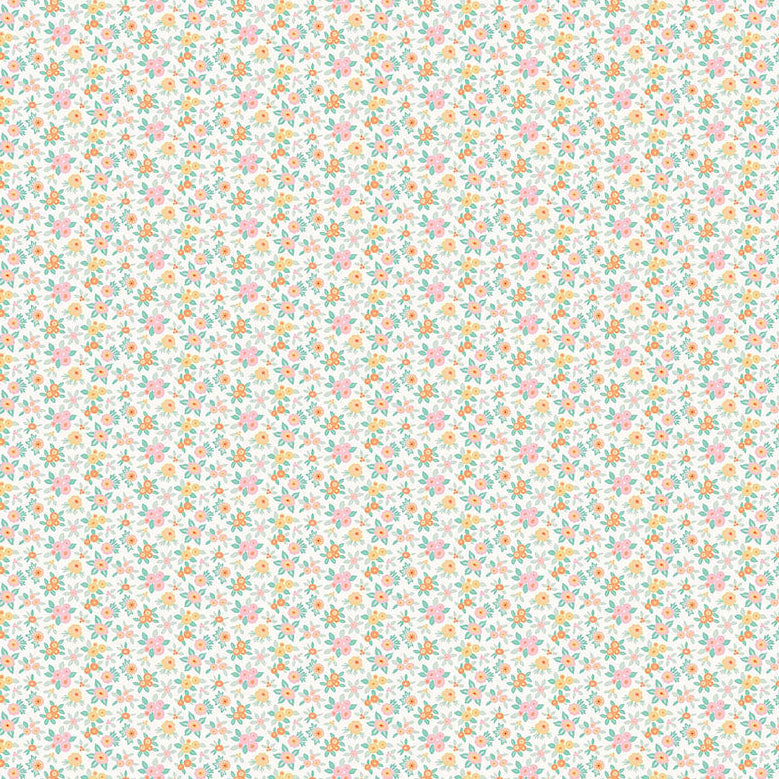 Floral patterned paper with small flowers in pastel colors on a white background