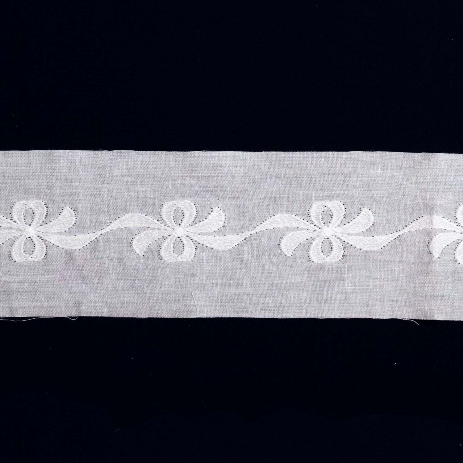 Swiss Embroidered Insertion Tied Bow White