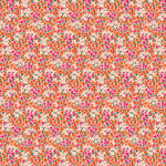 Small floral cotton fabric with orange, hot pink blooms on peach background