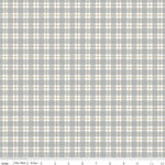Gray plaid fabric with white and tan stripes, Riley Blake Designs, 3/4 yard remnant