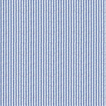 Royal blue and white vertical pinstripe seersucker fabric with textured crinkle weave