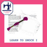 Smocking guide handout with purple embroidery floss skein for in-person smocking class.
