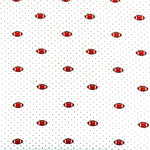 White fabric with small red footballs and gray polka dots repeating pattern