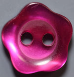 Fuchsia pink flower-shaped two-hole plastic button with glossy translucent finish