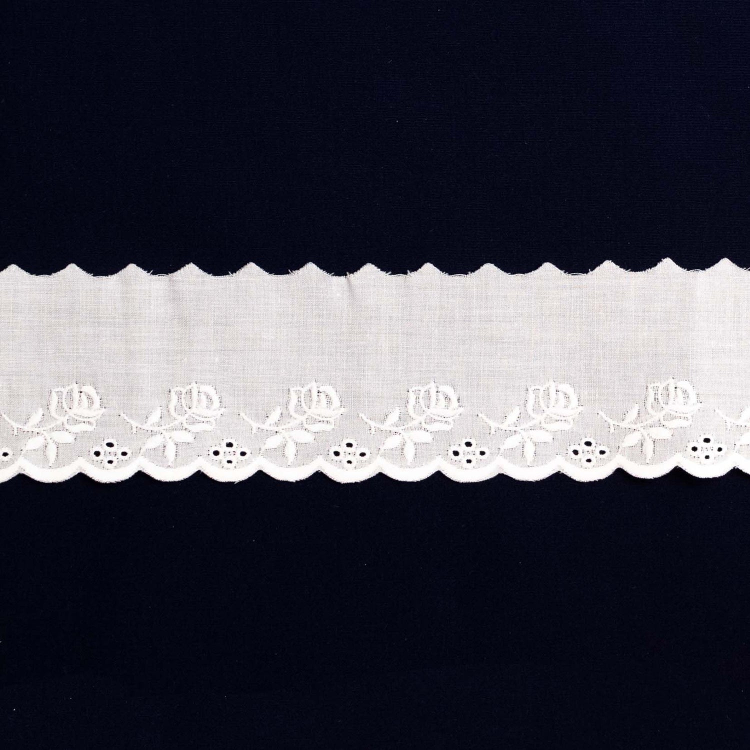 Swiss Embroidered Edging Roses White