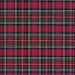 Red tartan plaid fabric with green, blue, yellow, and black woven stripes