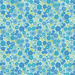 Pattern of blue flowers on a light blue background