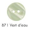 Shiny plastic button in pale water green with two holes, code 871