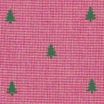 Pink micro houndstooth fabric with small green Christmas trees scattered throughout