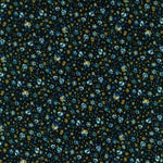 Dark navy corduroy fabric with small blue and olive ditsy floral pattern