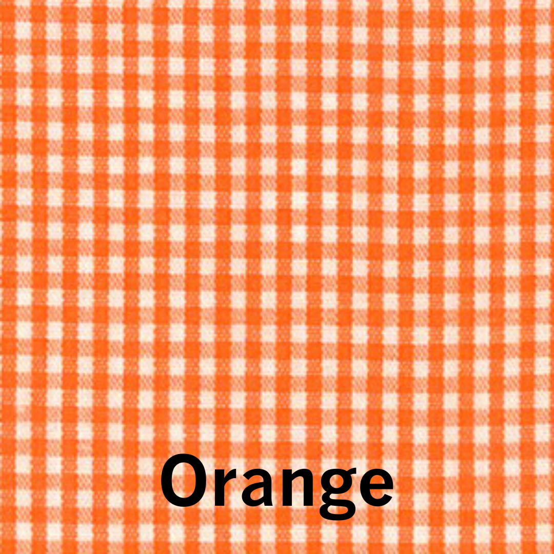 Orange and white small gingham check cotton fabric, 1/16 inch pattern