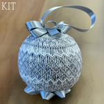Silver metallic smocked ball ornament with satin bow and ribbon hanger, kit