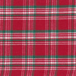 Red and green Christmas plaid woven fabric with white accent stripes