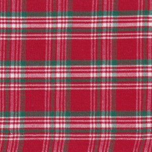 Red and green Christmas plaid woven fabric with white accent stripes