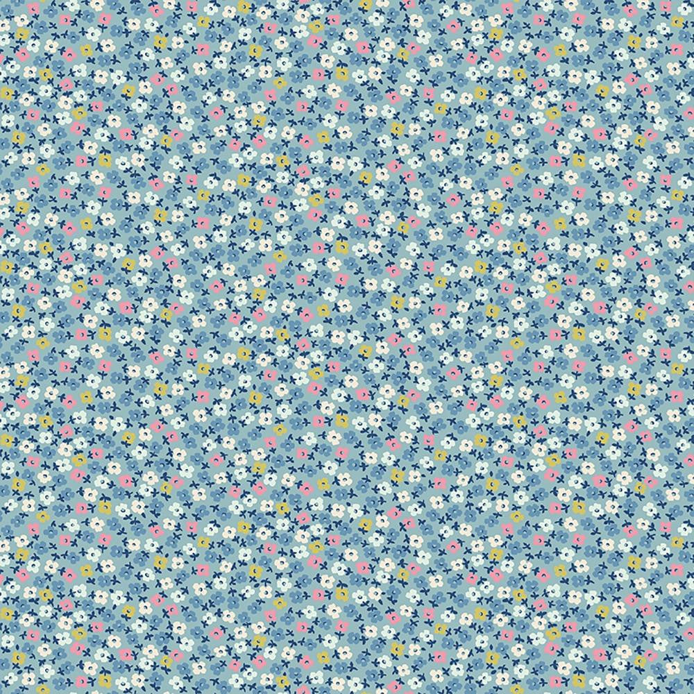 Riley Blake Cath Kidston Teeny One Blue fabric with scattered tiny multicolor ditsy floral print