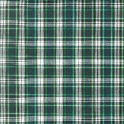 Kelly green, navy, and white tartan plaid woven cotton fabric remnant