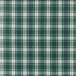Kelly green, navy, and white tartan plaid woven cotton fabric swatch
