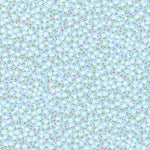 Light blue cotton fabric with small white flowers and pink buds on green stems