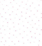 White flannel fabric with scattered pink polka dots in varying shades and sizes