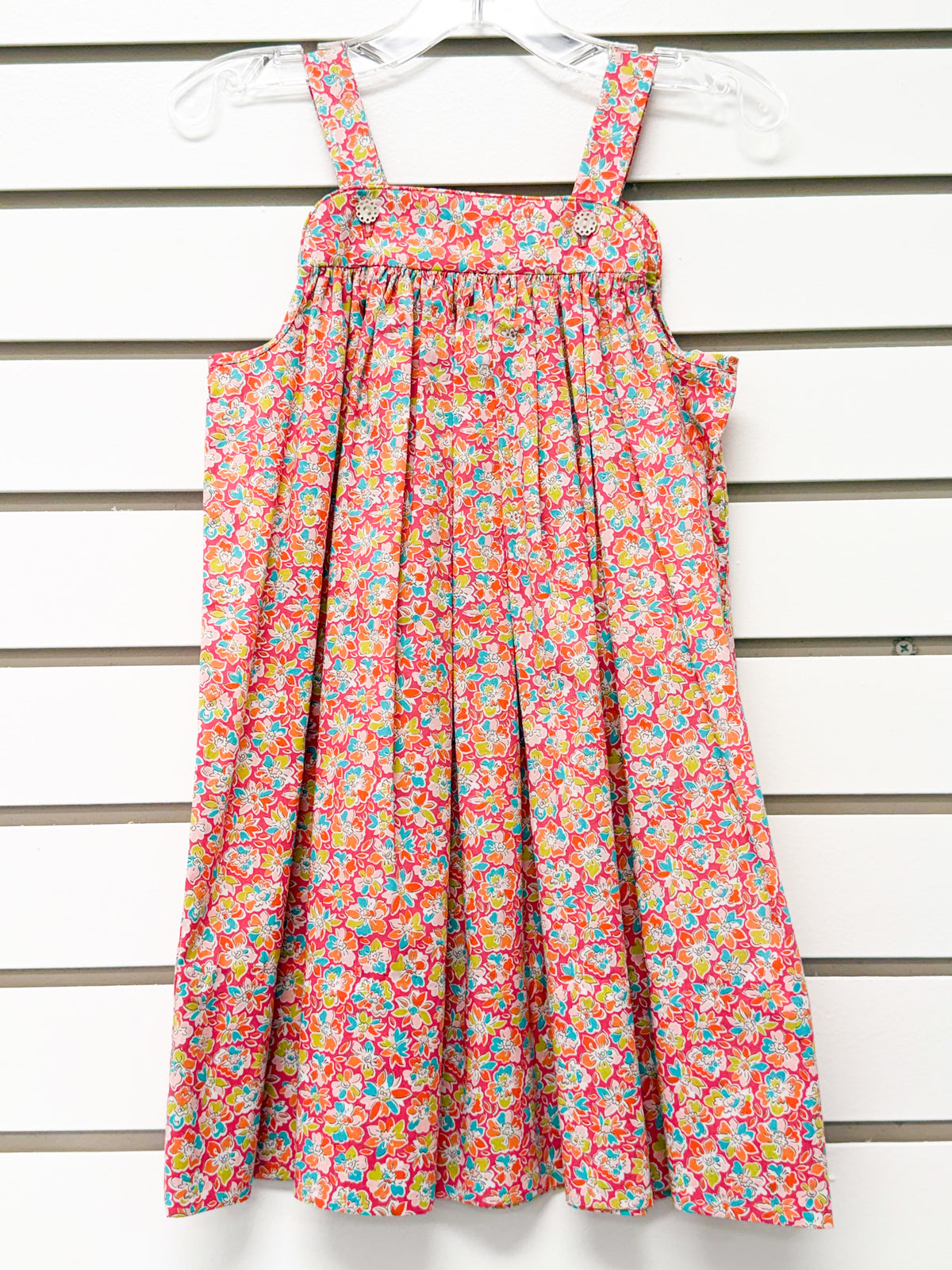 Girls pink floral sundress with wide straps and gathered skirt, size 3
