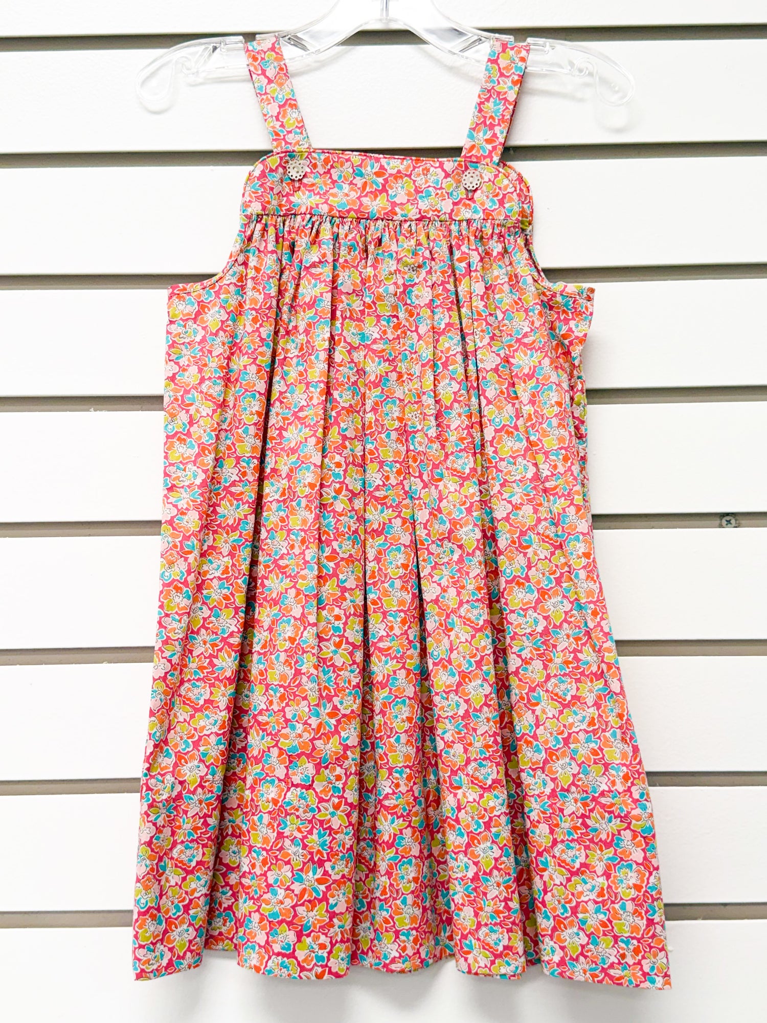 Girls pink floral sundress with wide straps and gathered skirt, size 3