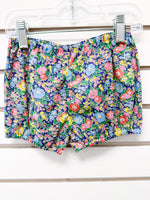 Navy floral print baby bloomers shorts with elastic waist, size 12 months