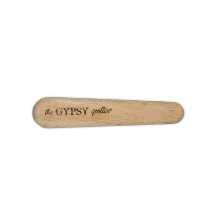 Small wooden quilting clapper with The Gypsy Quilter engraved logo, natural bamboo finish