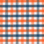 Orange and navy blue gingham check woven cotton fabric remnant