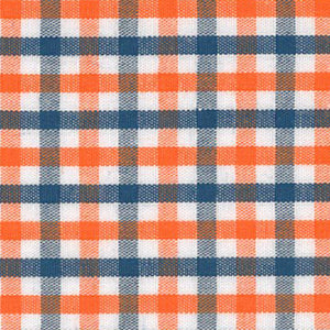 Orange and navy blue gingham check woven cotton fabric remnant