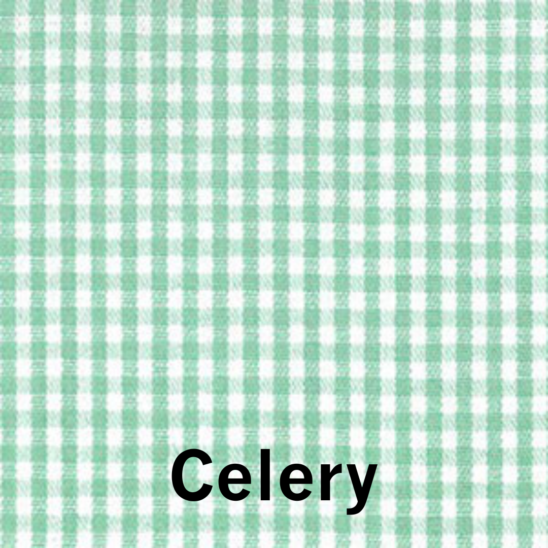 Celery green and white small gingham check woven cotton fabric swatch