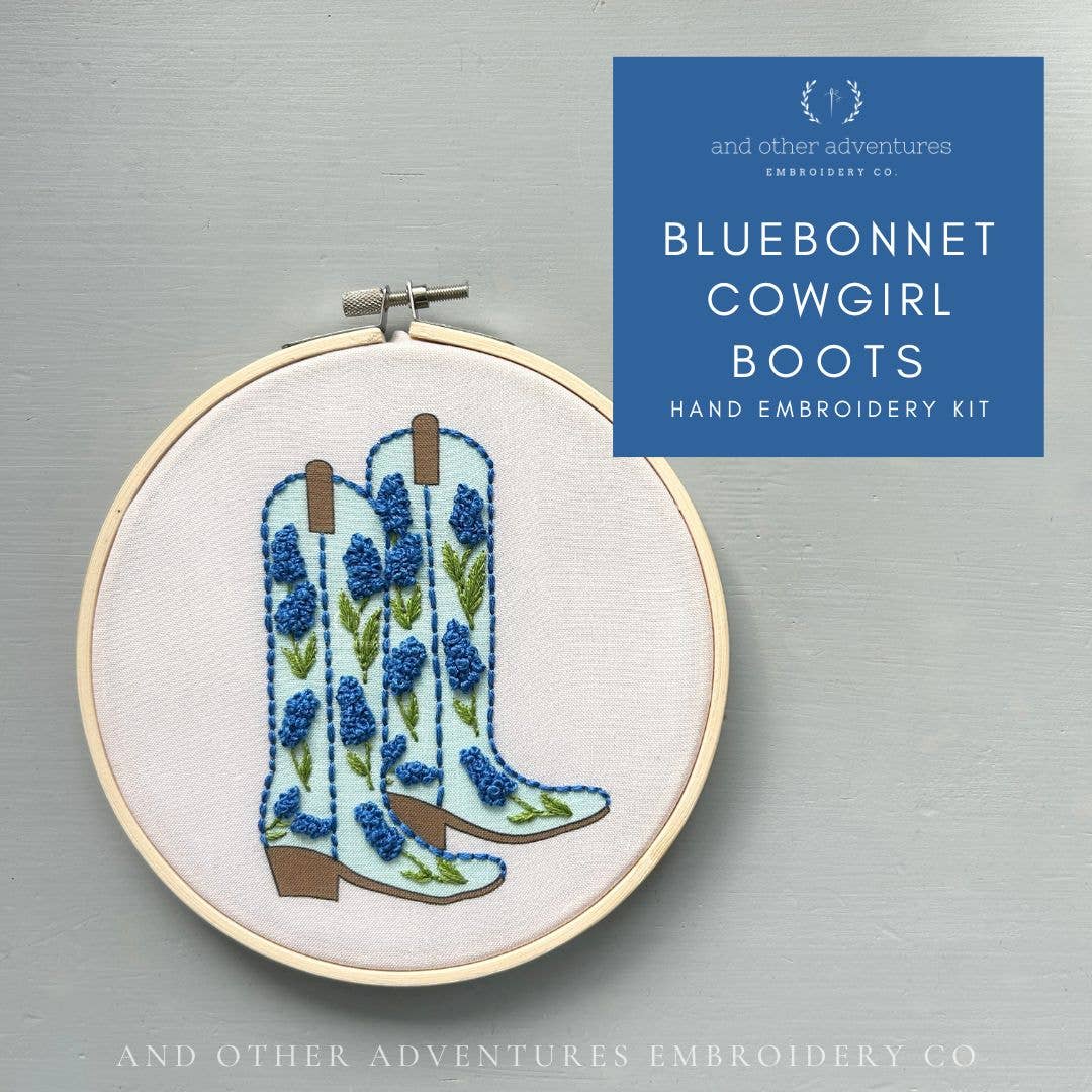 Hand Embroidery Kit - Bluebonnet Cowgirl Boots