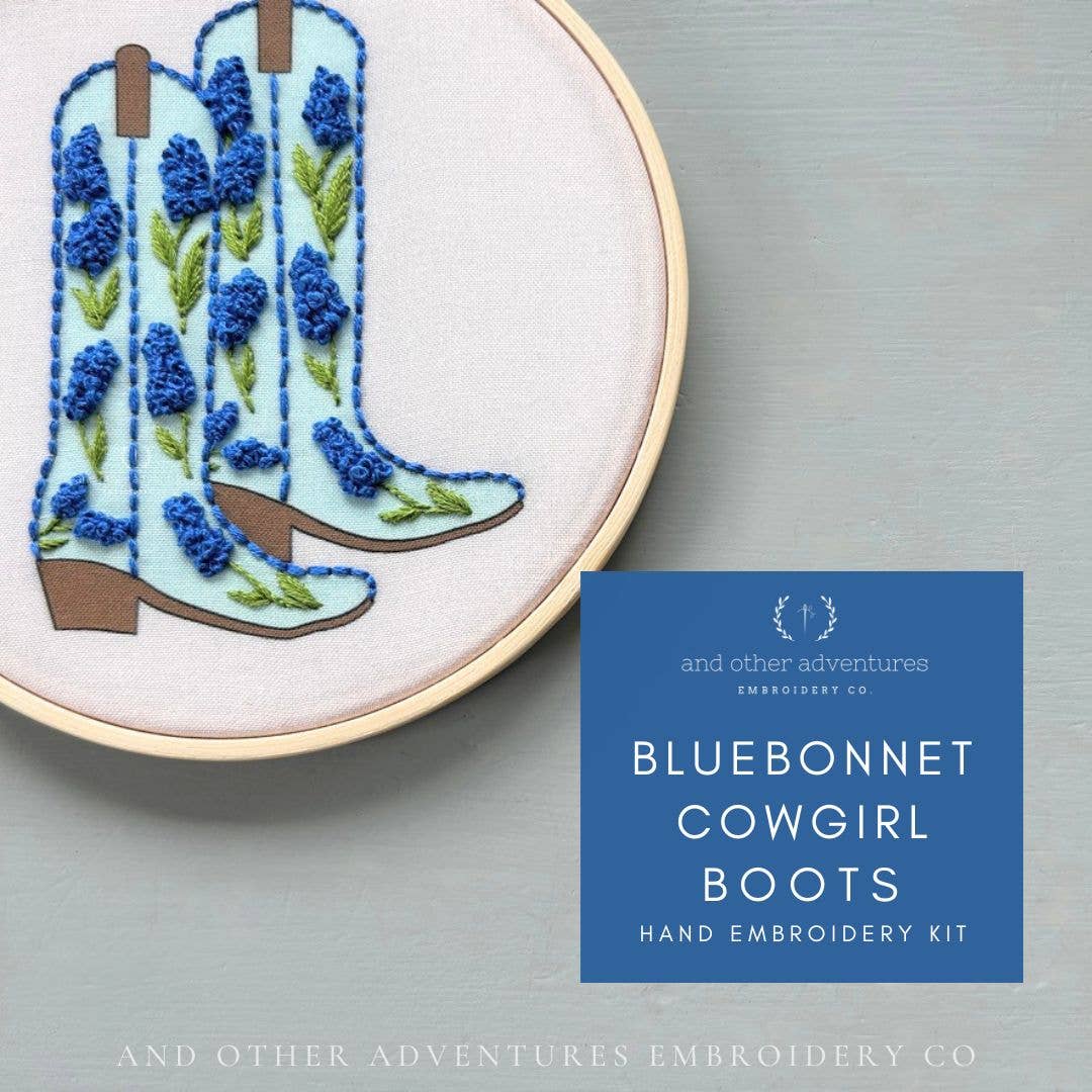 Hand Embroidery Kit - Bluebonnet Cowgirl Boots