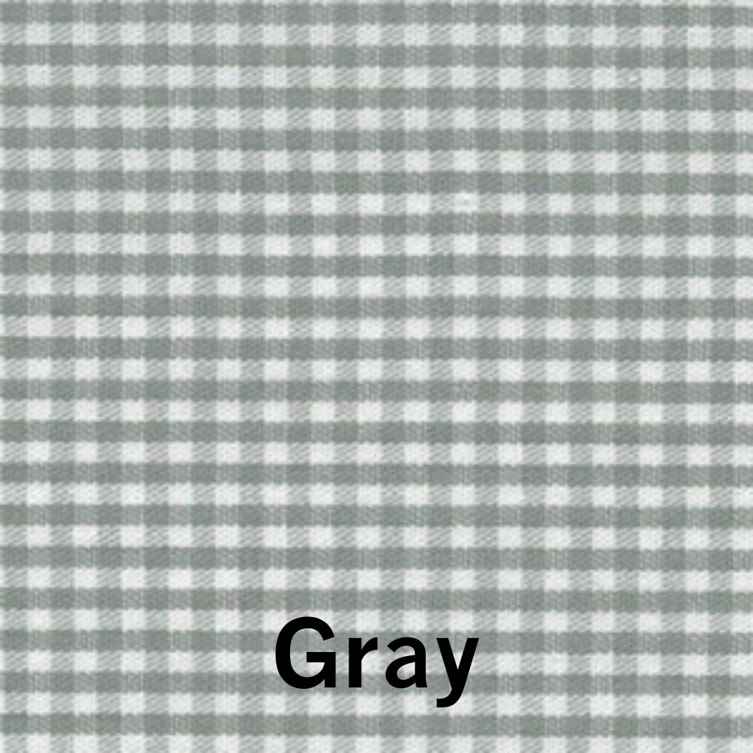 Gray and white 1/16 inch gingham check cotton fabric swatch closeup