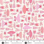 Cream fabric with pink ballet shoes, tutus, and fairy wings scattered pattern