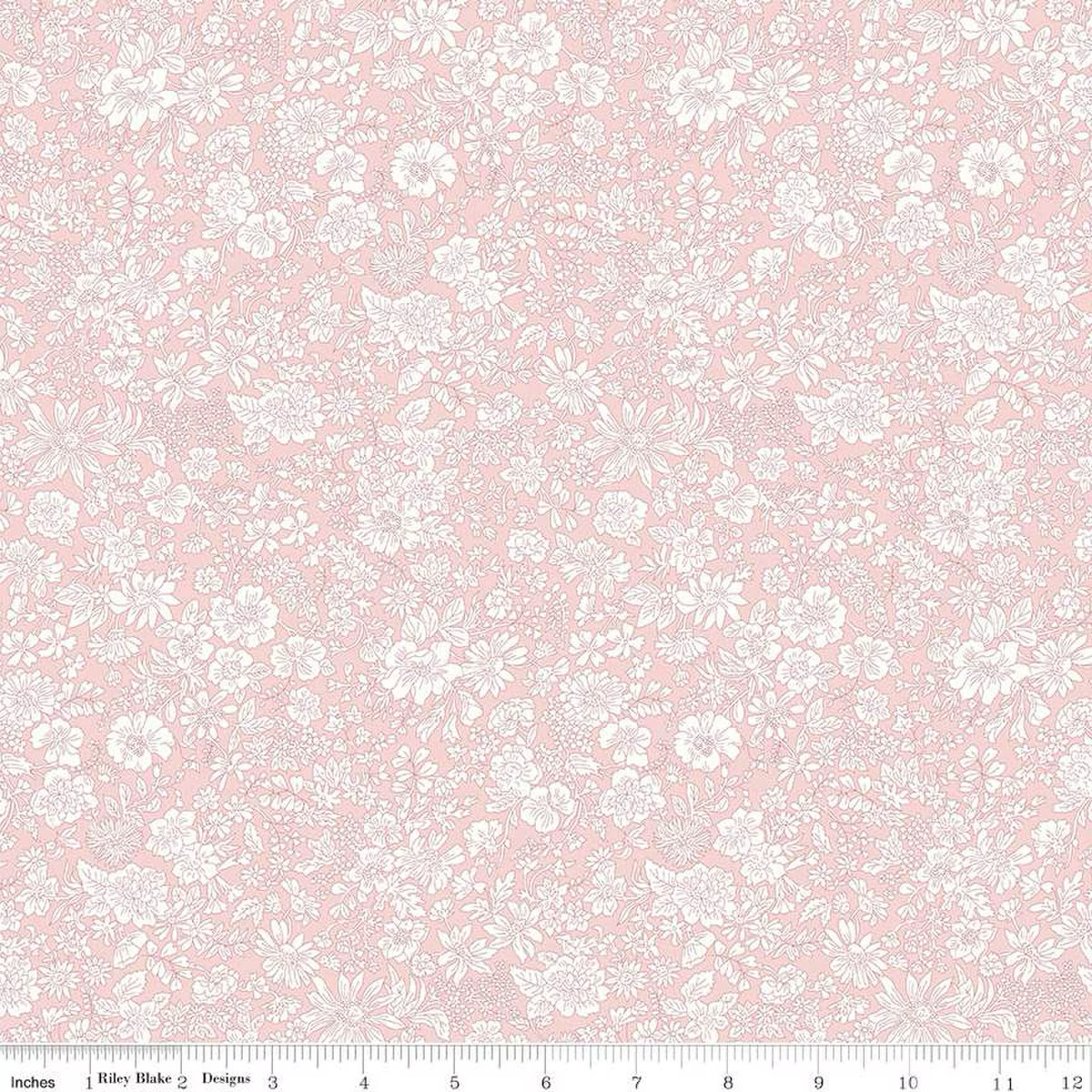 Riley Blake Emily Belle Powder Rose fabric with white floral print on pink background