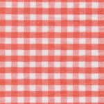 Coral and white gingham check woven cotton fabric, small uniform plaid pattern