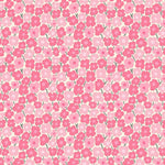 Dear Stella Flower Power fabric with dense pink and hot pink retro floral pattern on cream