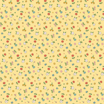 Yellow cotton fabric with scattered multicolor small floral ditsy print pattern