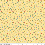 Yellow cotton fabric with scattered multicolor small floral ditsy print by Riley Blake