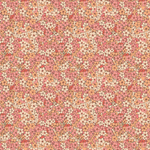 Pink coral cream densely packed small floral print cotton quilting fabric