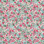 Riley Blake Emily Annabelle G fabric with dense pink, teal, and green floral print on white