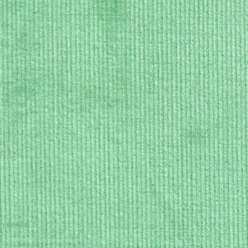 Mint green corduroy fabric with fine vertical ribbed texture, solid color